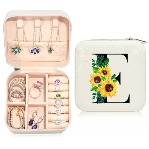 Jewelry Case,Gifts for Women,Initial Travel Jewelry Box,Valentine's E Sunflower