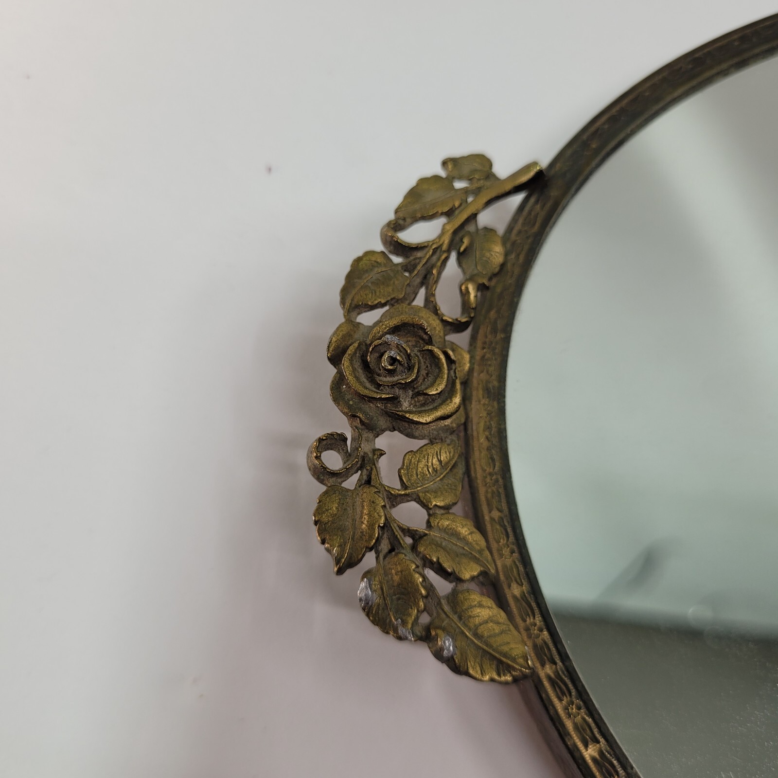 Victorian Design Bronze Flower Trim Perfume Mirror