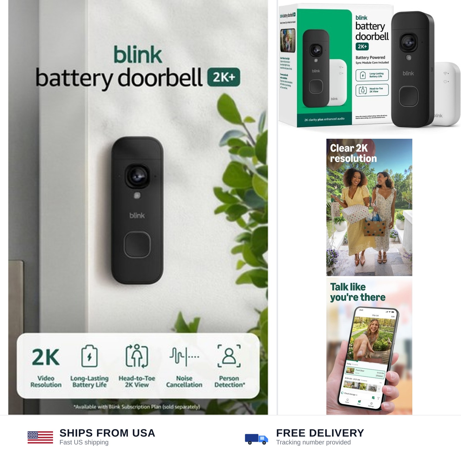 Blink Battery Doorbell 2K+ (newest model) — Wireless video doorbell, 2K video...