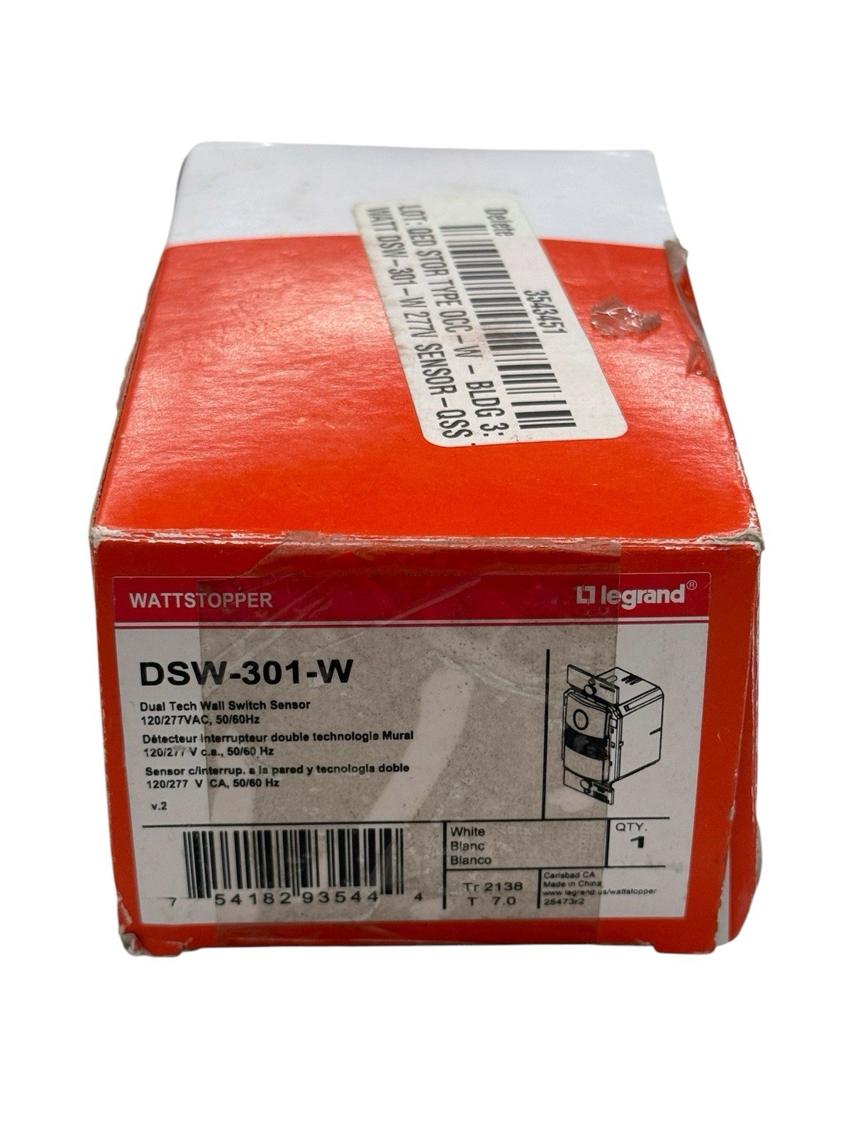 Legrand Wattstopper DSW-301-W Dual Tech Wall Switch Sensor
