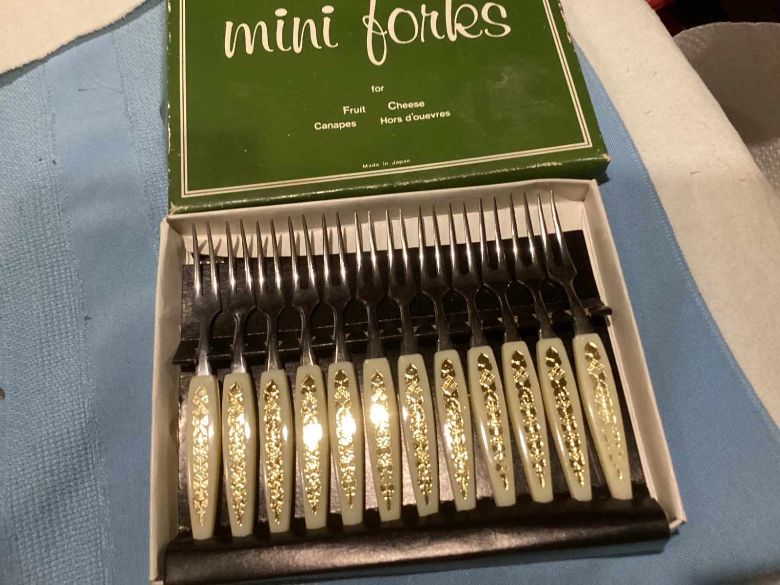 12 Vintage unused Horsesdeuvre Forks MIB Japan