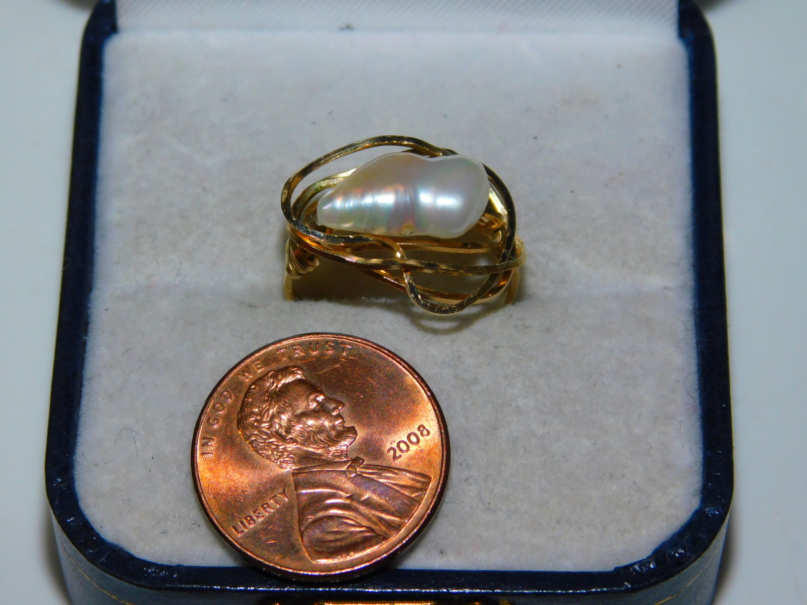 Handcrafted Yellow GF Wire Wrapped Baroque Fresh H2O Pearl sz 6 Ring
