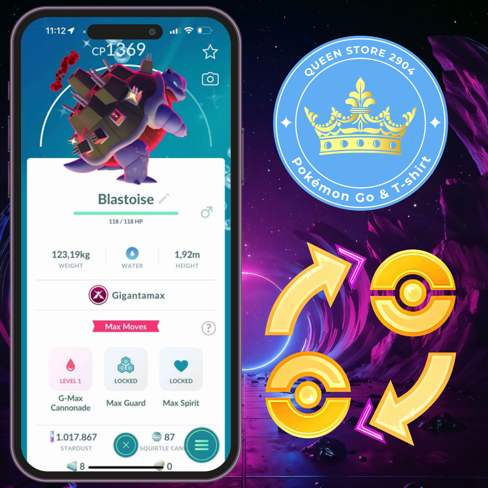 Pokémon TRADE—GO || Shiny Gigantamax Blastoise—Registered 20k Stardusts—Digital