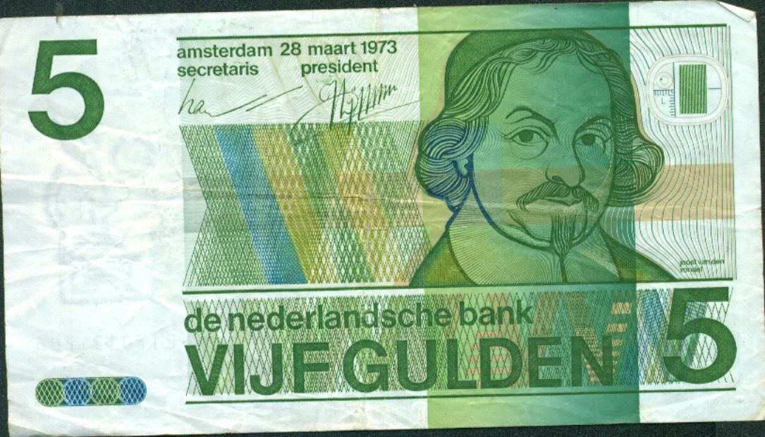 NETHERLANDS 5 GULDEN 1973. VF CONDITION. SAME AS SCAN