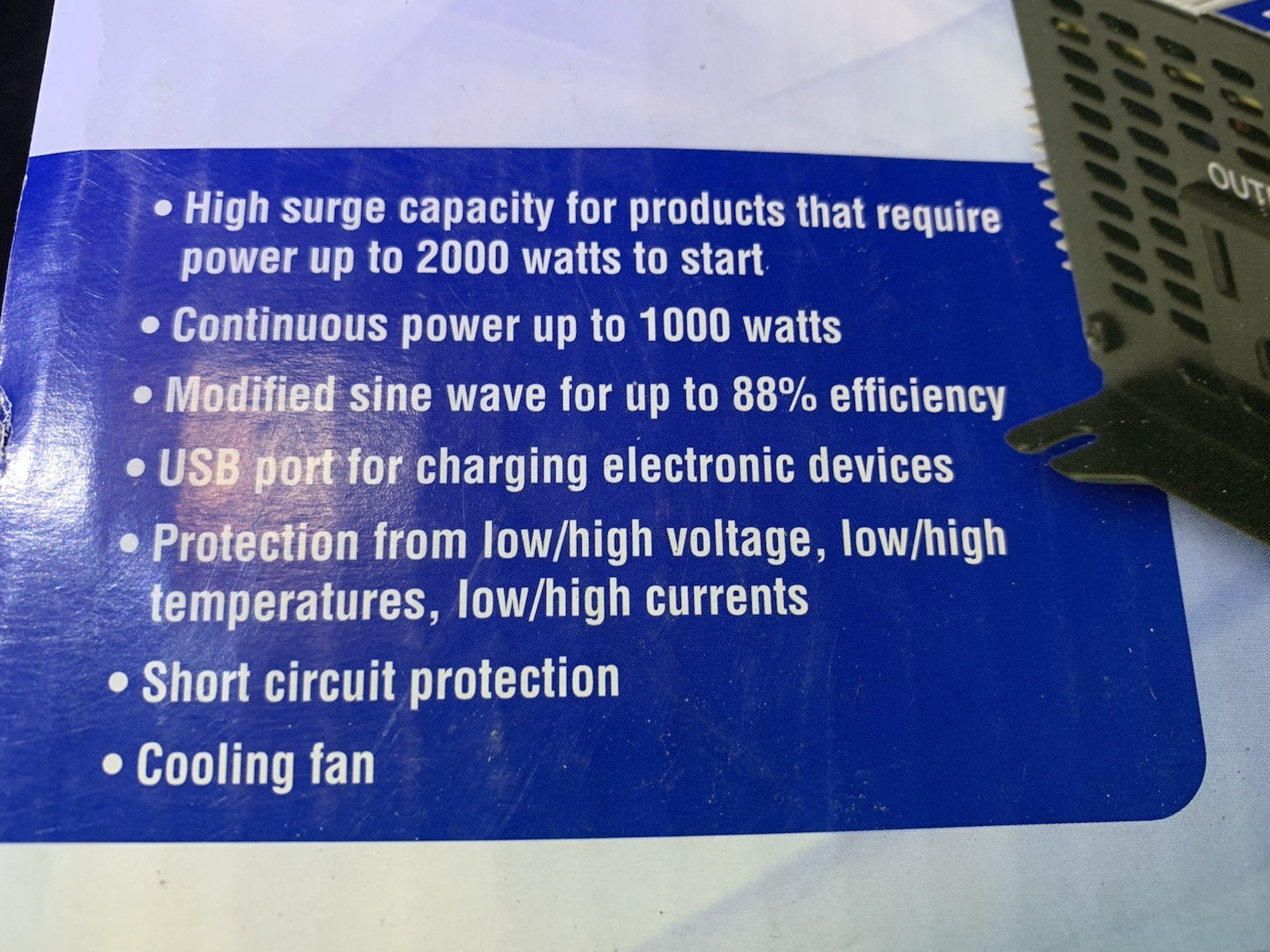 Cen-tech 1000 Watt Continuous 2000 Watt Peak Power Inverter NOB