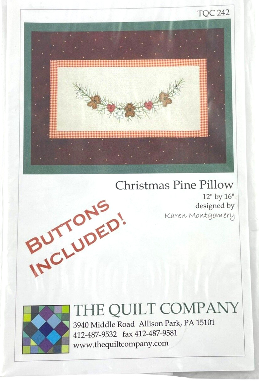 The Quilt Company PATTERN Christmas Pine Pillow w Decorative Buttons 12" x 16"