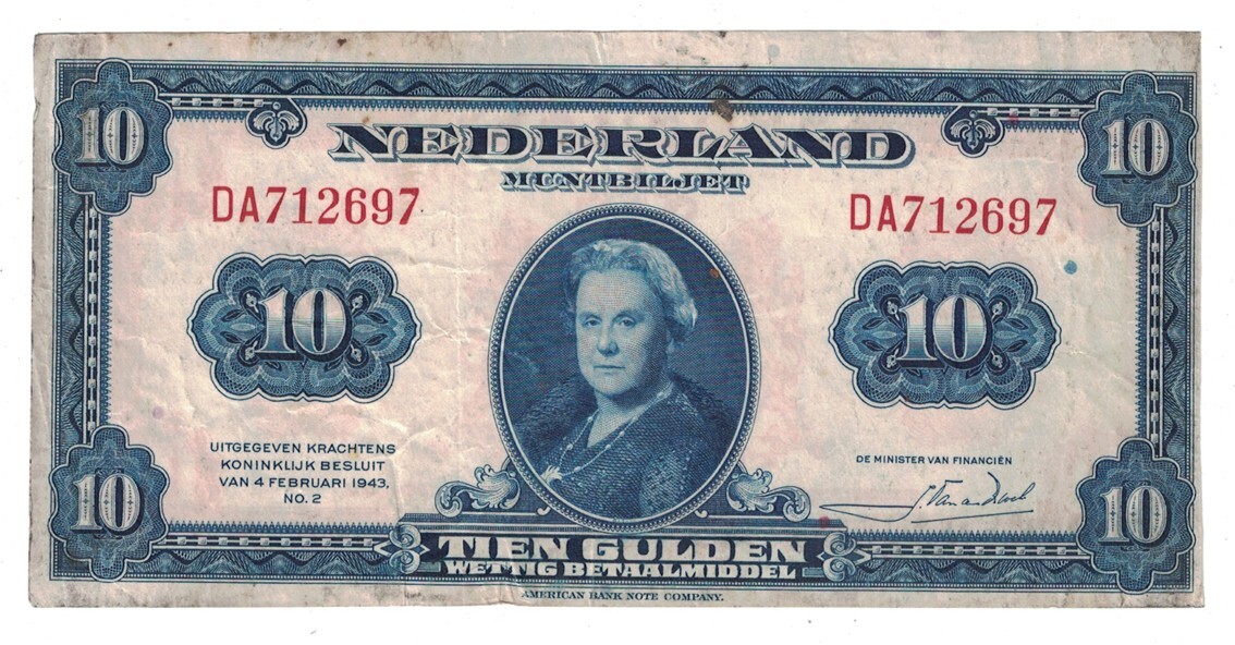 Netherlands - 4.2.1943 10 Gulden Banknote (P-66)