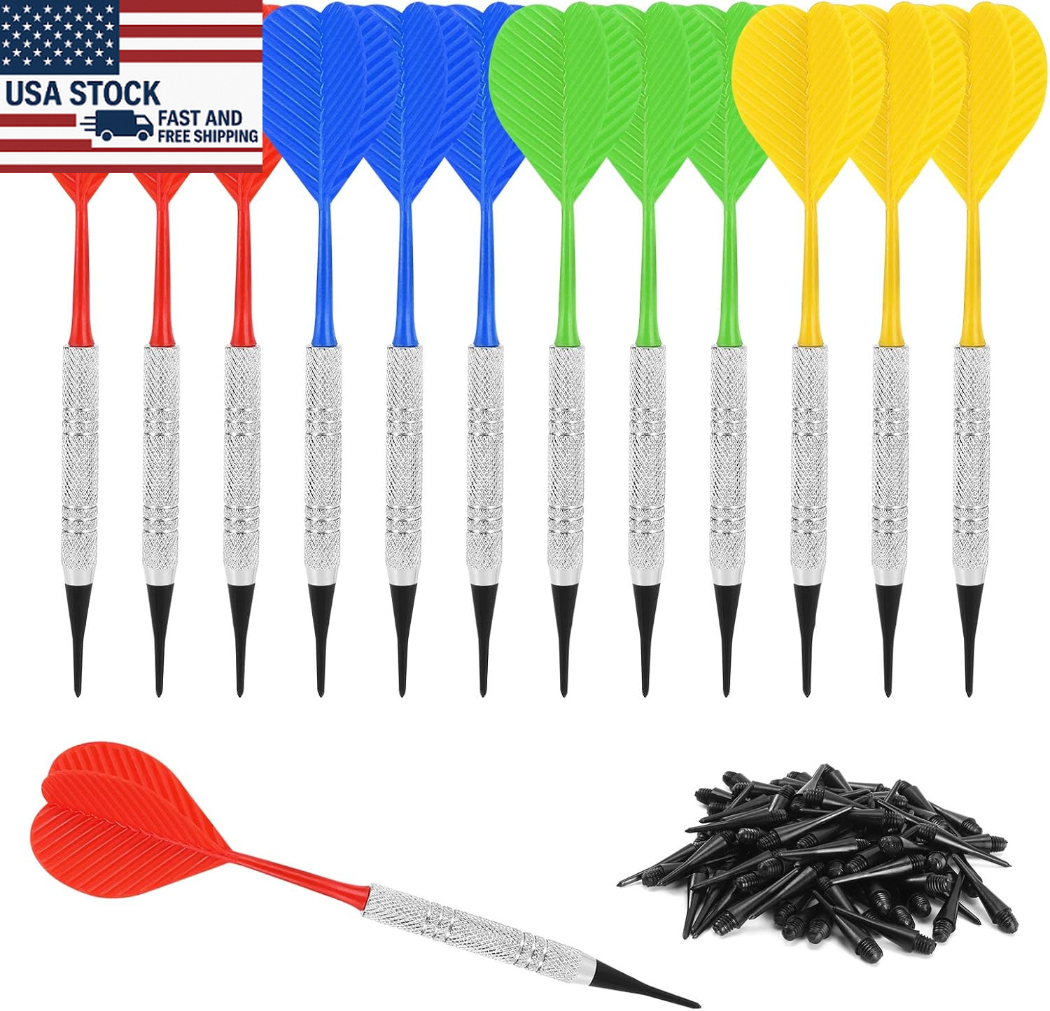 12 Pcs Soft Tip Darts Bar Dart Plastic Tip Darts Set Attach Extra 100 Black