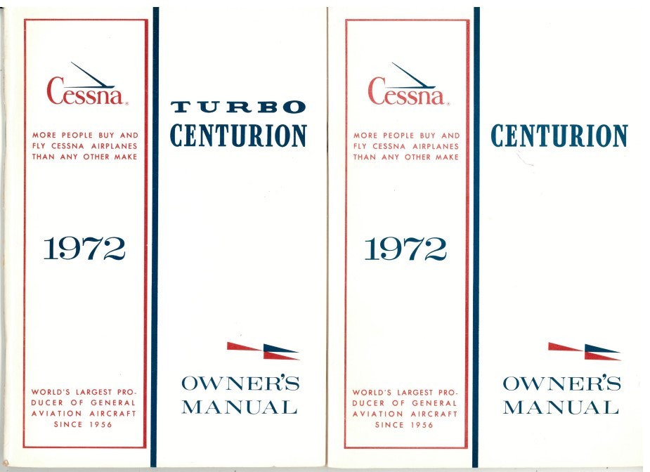Lot of 2 New 1972 Cessna 210 Centurion Owner's Manuals p/n D907-13 & p/n D908-13