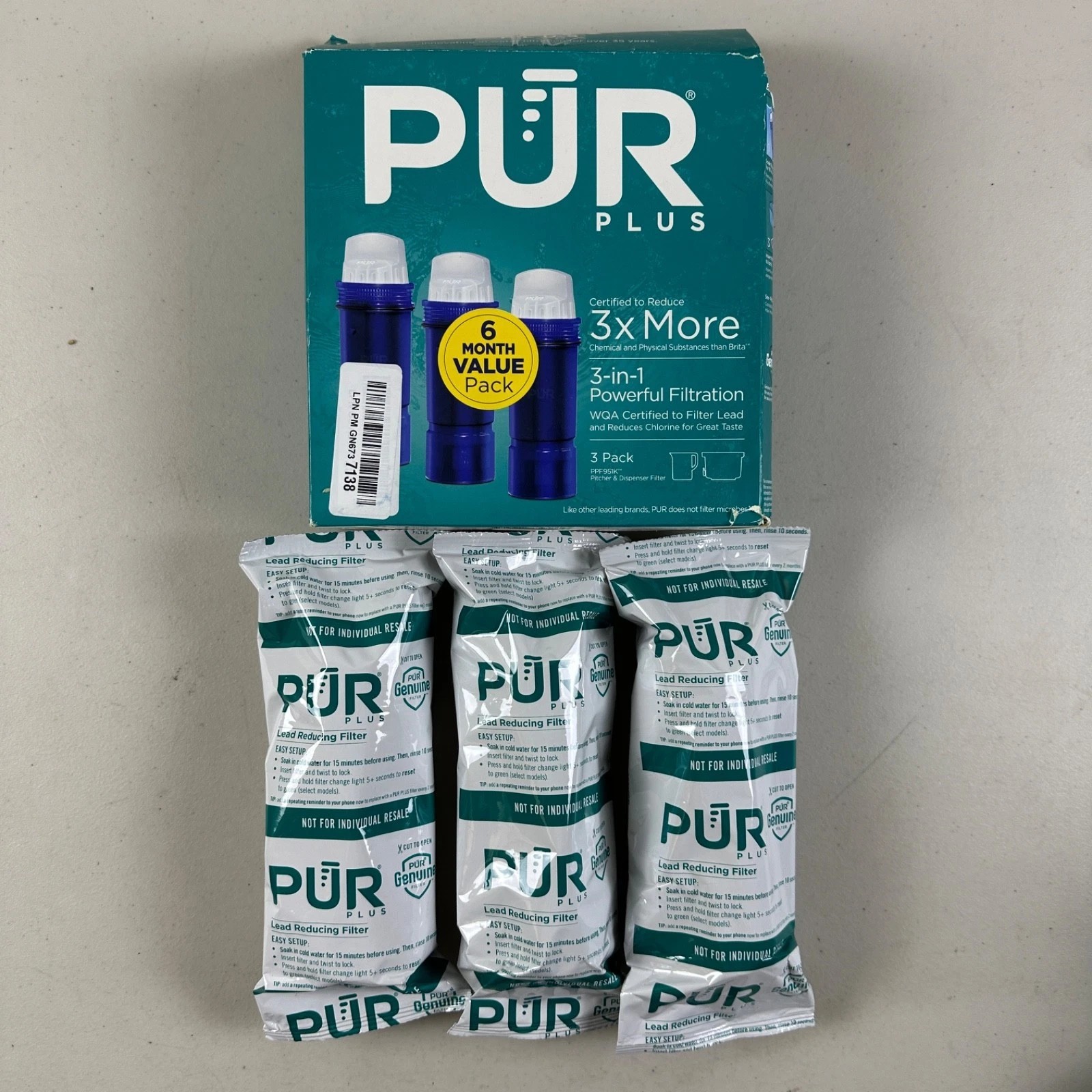 **NEW - PUR PLUS Water Replacement Filter For Pitcher - 3 Pack PPF951K