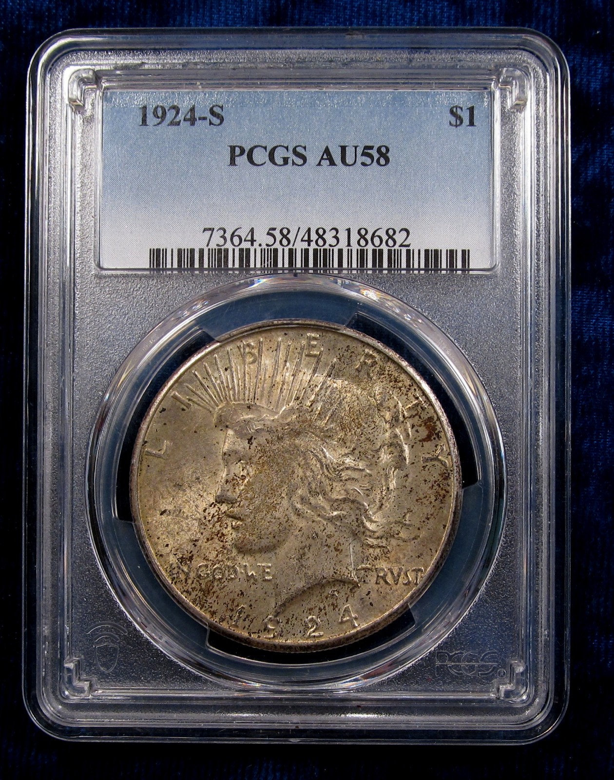 1924-S Peace Silver Dollar PCGS AU58 Scare Key Date Toned Coin