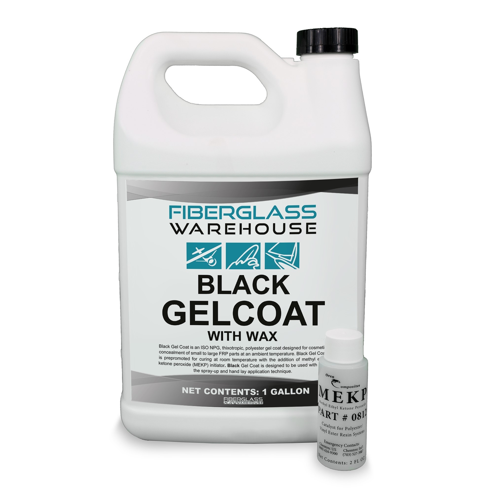 Fiberglass Warehouse Black Gel Coat –Gallon (WAXED) with 2oz MEKP Catalyst