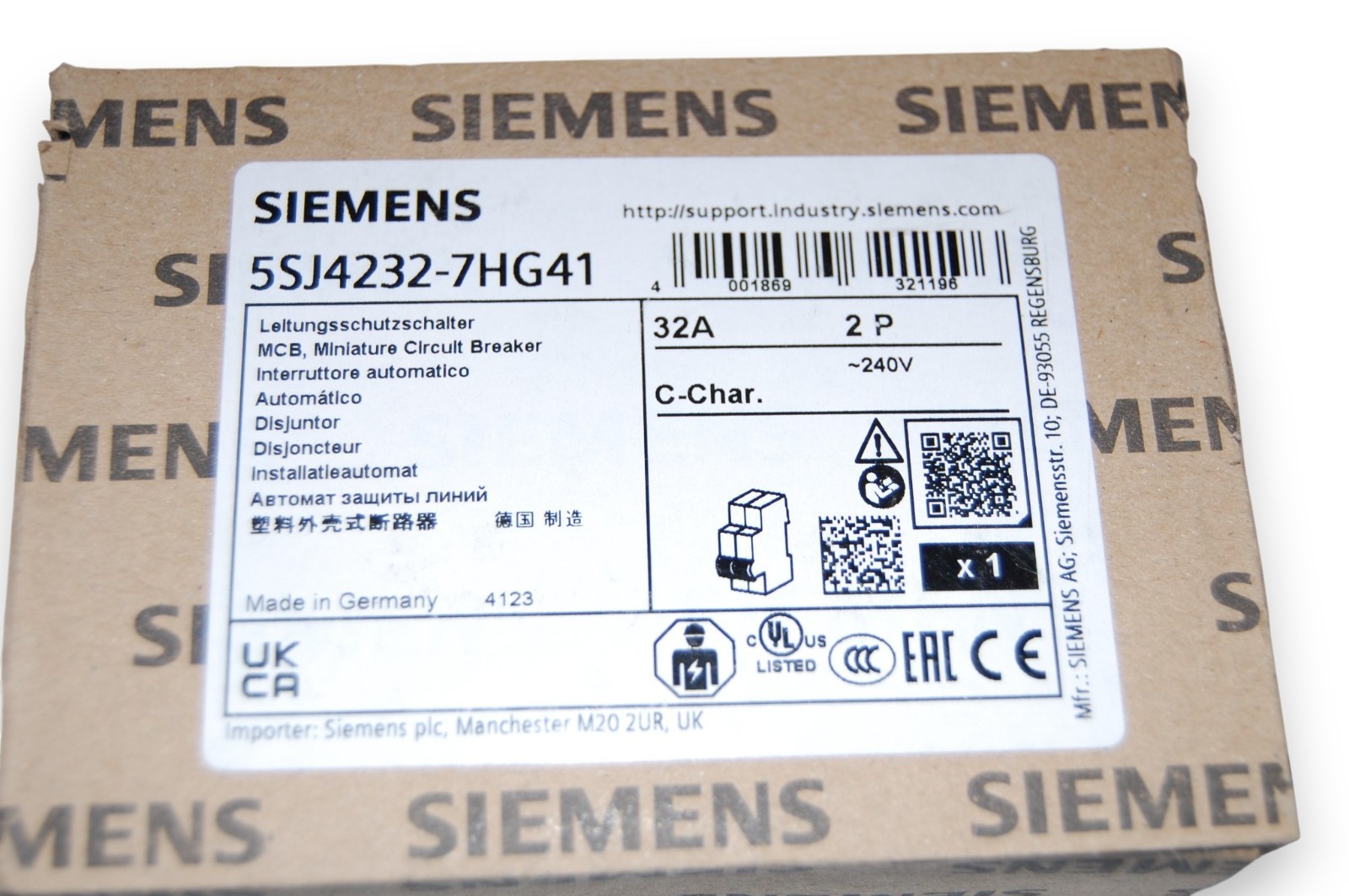 SIEMENS 5SJ4232-7HG41 Miniature circuit breaker 240V  14kA  2POLE, 5SJ4232-7HG41