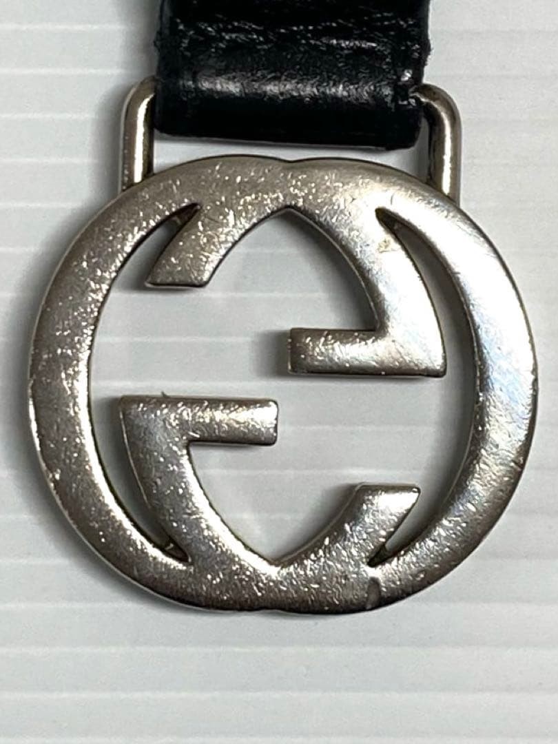 GUCCI Leather Keychain Black Interlocking GG Key Ring Charm