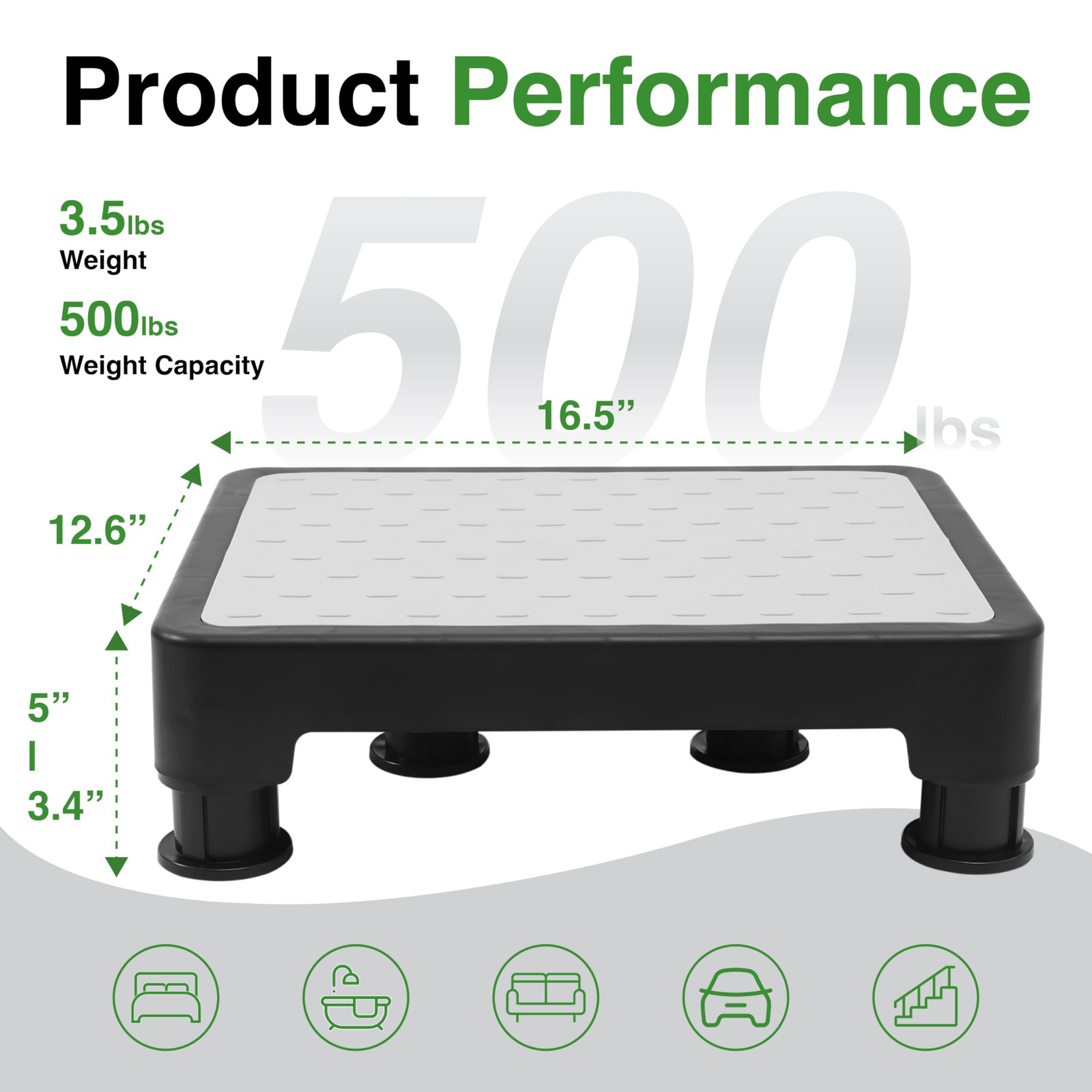Adjustable Step Stool for Bed, Bathtub, Car and Kitchen, 4-Level Height 3.4"-...
