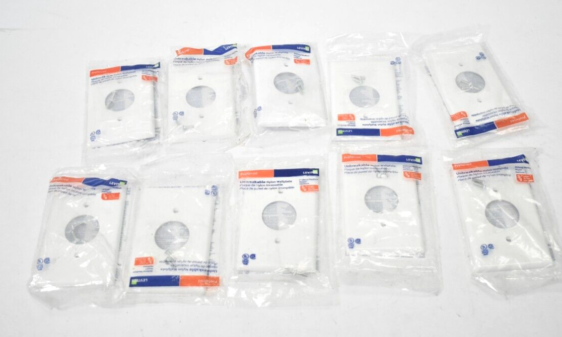 Lot of 10 Leviton Unbreakable Nylon Wall Plates White 3/8" w Screws Hardware