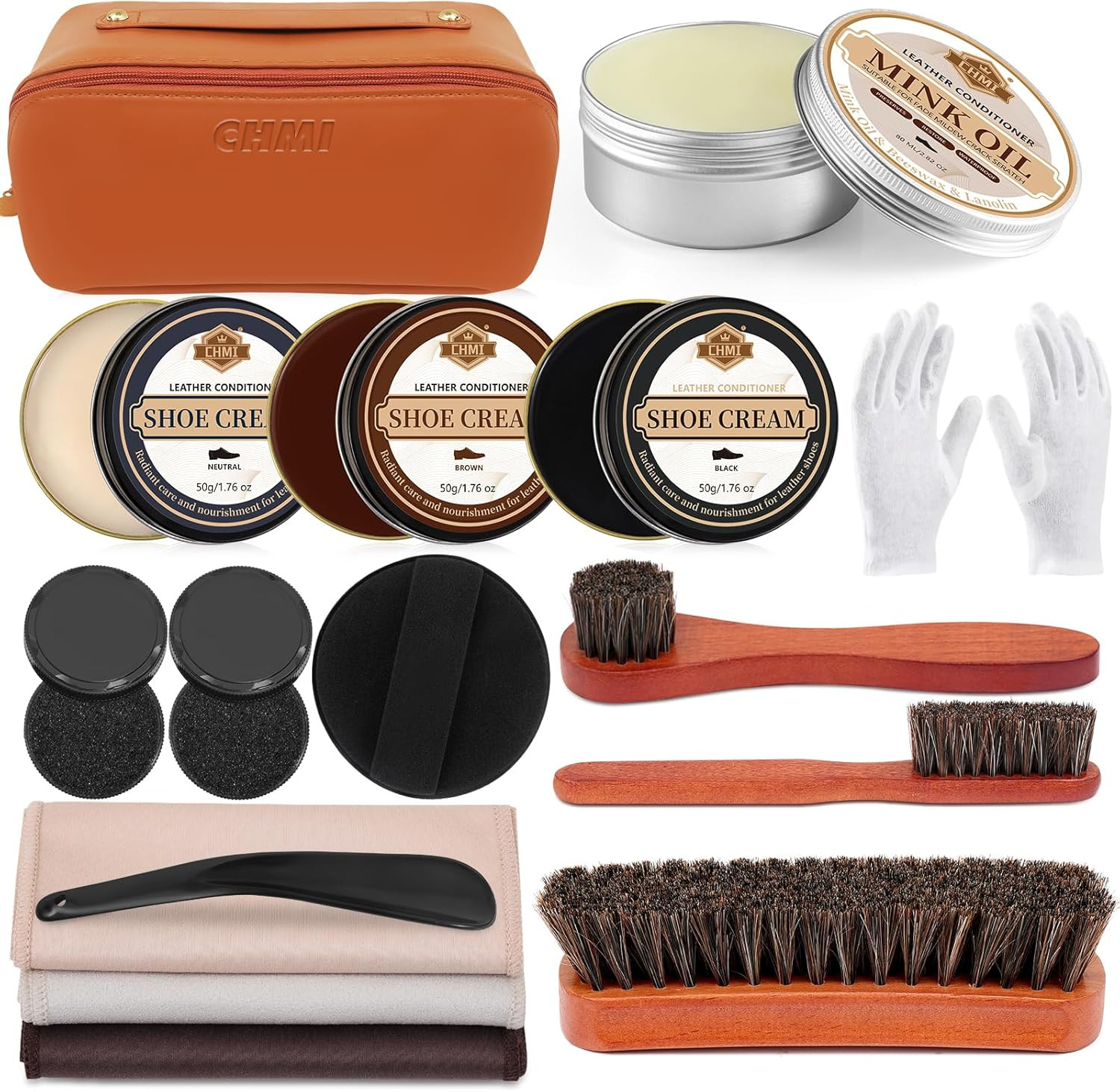16-Piece Leather Shoe Polish Kit - Professional Shoe Shine Set with Black