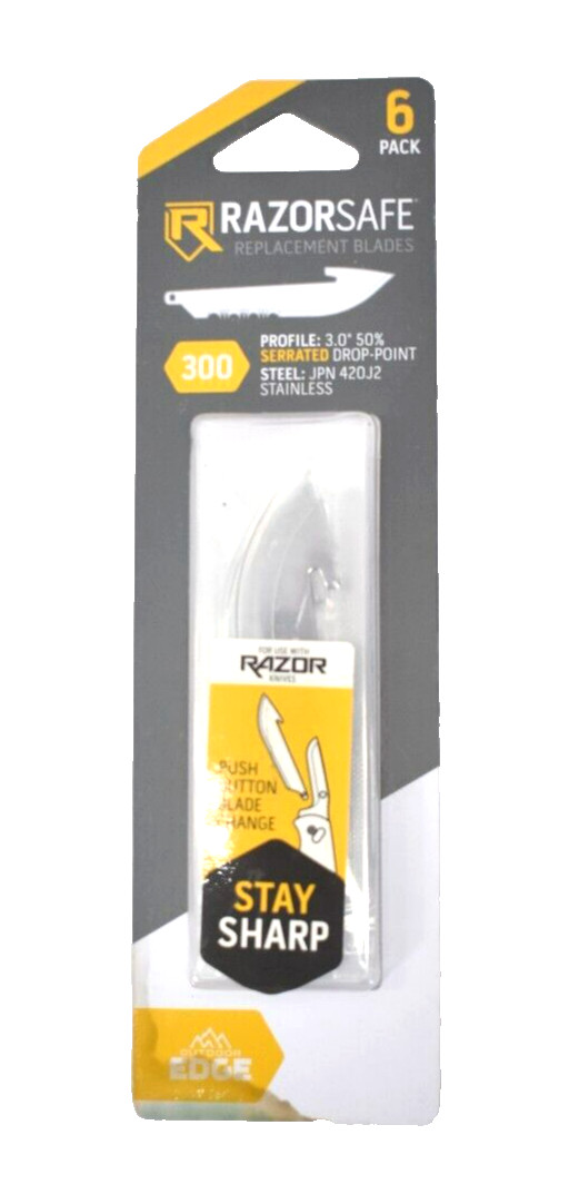 Outdoor Edge Razor Safe Replacement Blades 3" Serrated Drop Point 6 Pack