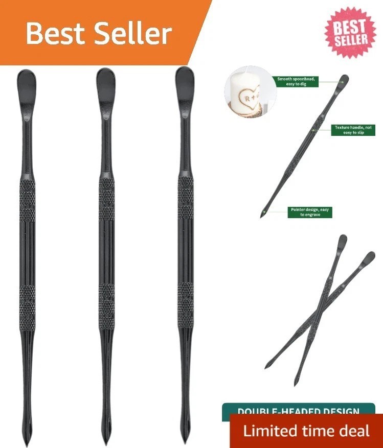3PCS Black Stainless Steel Wax Carving Tools - Double-Headed Sculpting Kit