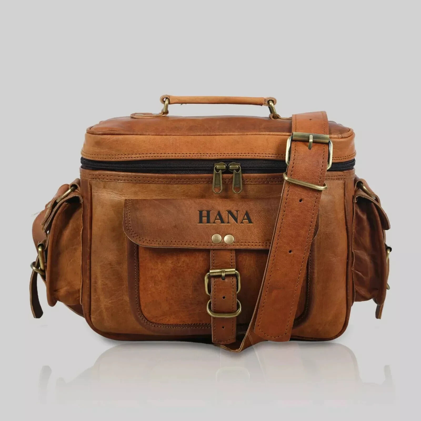 Genuine Vintage Leather Camera Bag DSLR SLR Lens Messenger Satchel Men