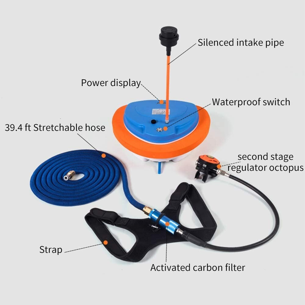 Floating 3-5 hr. Rechargeable Diving Air Compressor Hookah Dredge Kit Waterproof