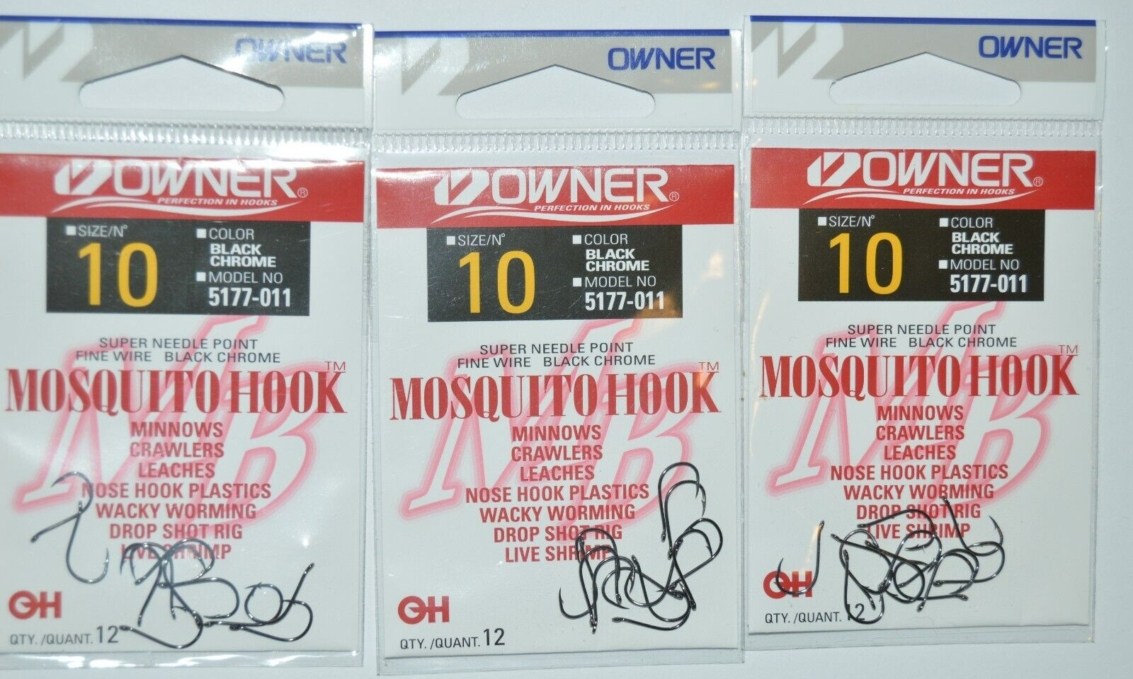 3 packs owner bass drop shot wacky minnow mosquito nose hook 5177-011 size 10