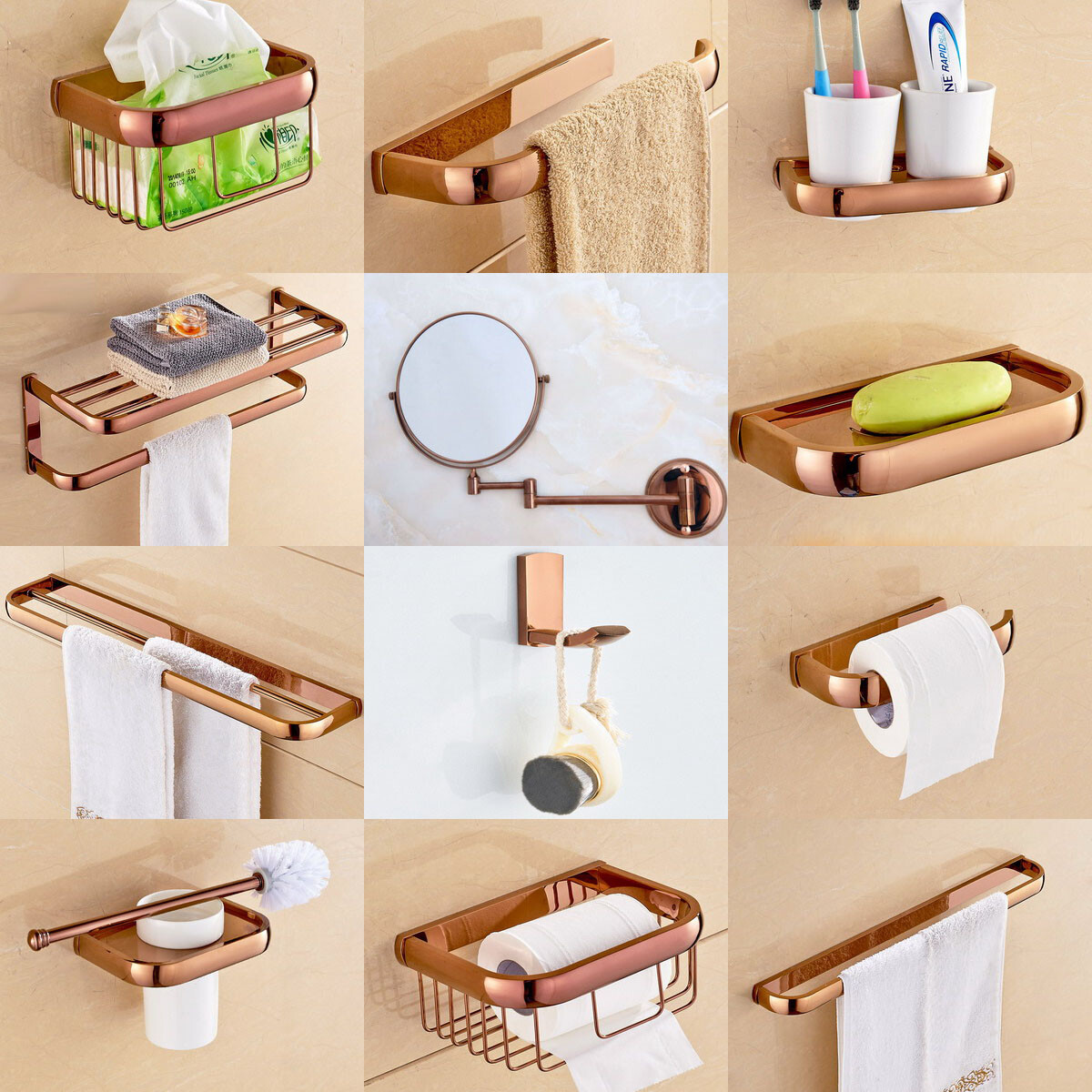 Rose Gold Copper Bathroom Accessories Set Bath Hardware Towel Bar sset022 B