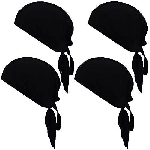 Cooling Do Rags Sweat Wicking Skull Caps Doo Rags Large Motorcycle Black 4 Pack