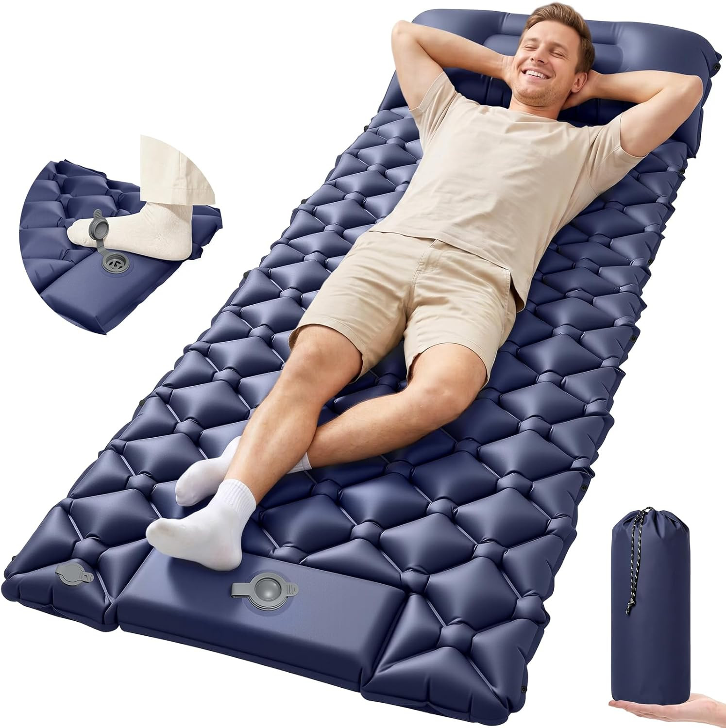 Camping Sleeping Pad, Ultralight Camping Mattress with Pillow Built-In Foot Pump