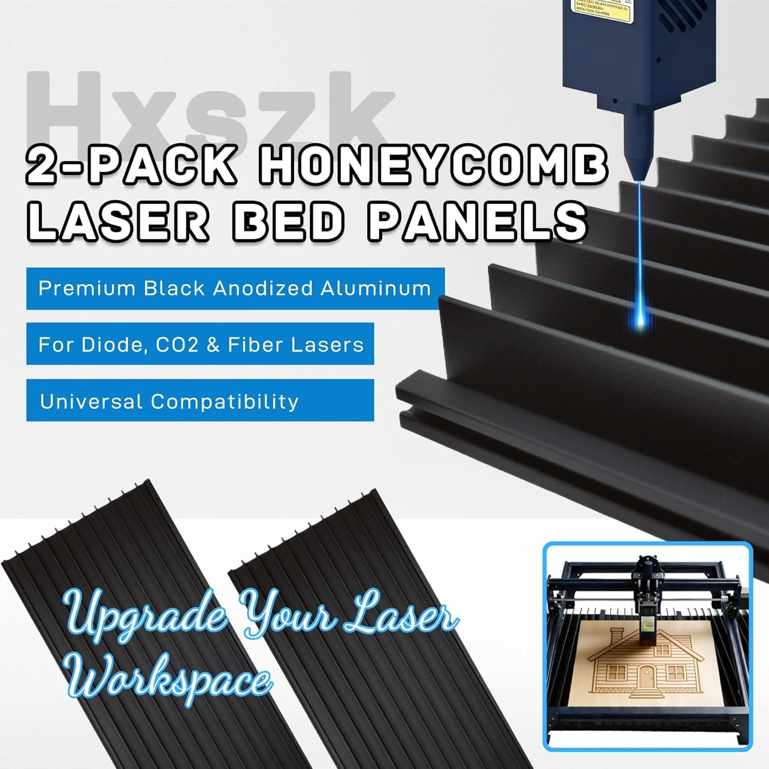 2-Pack Honeycomb Laser Bed Panels, Premium Black Anodized Aluminum for Laser Eng