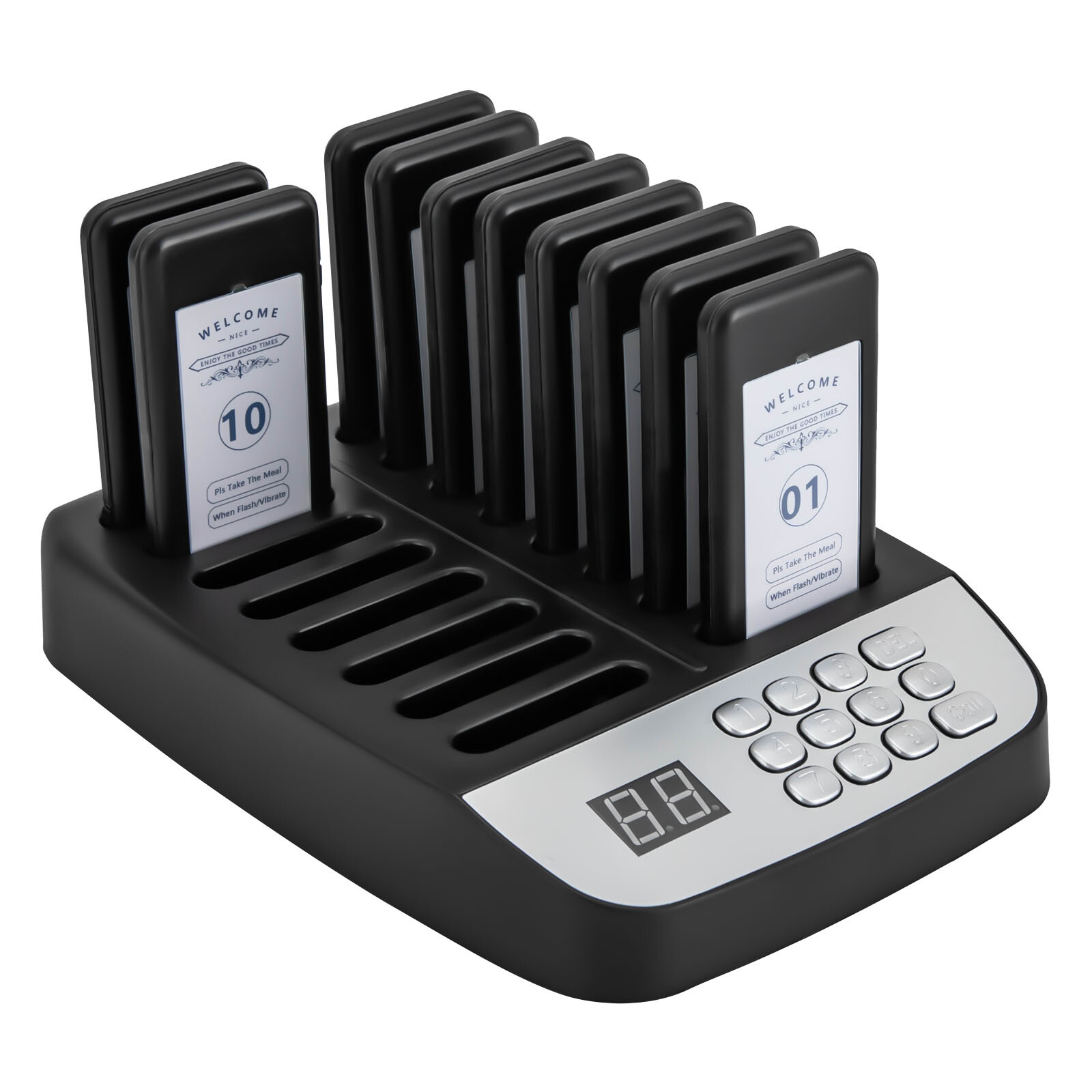 Wireless Restaurant Pager System 10 Beepers Guest Paging Queue Call Black