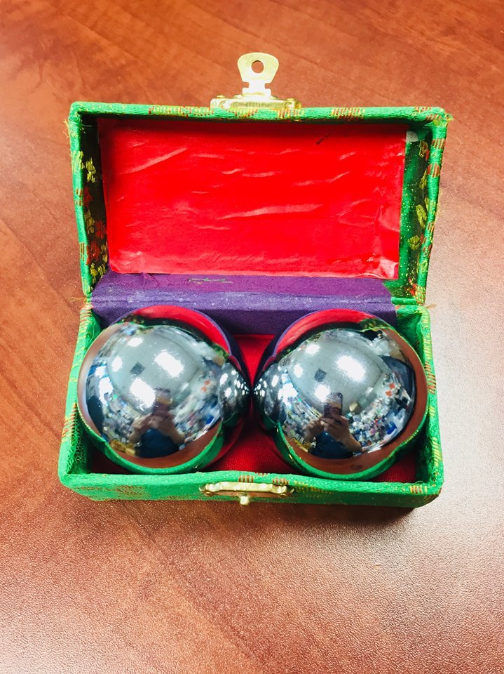 Chinese Feng Shui Health Relaxation Stress Relief Silver Chime Balls (2 Per Set)