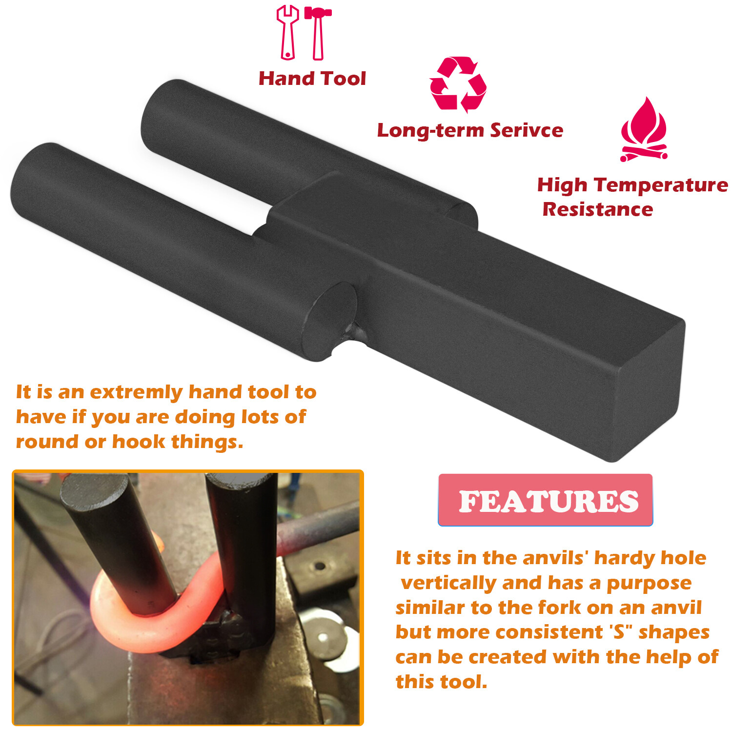 Blacksmith Hardy Anvil Tool 7/8" Hardy Blacksmith Bending Fork Scroll Twist Jig
