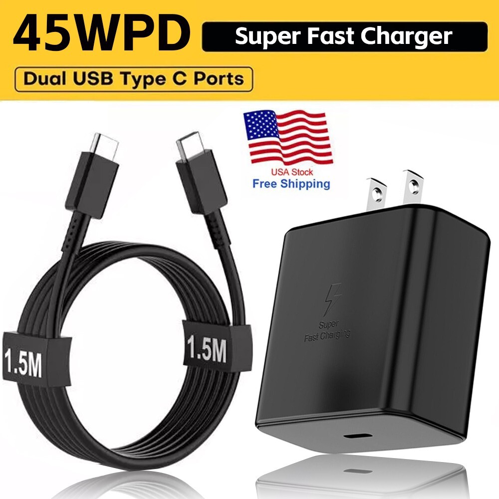 45W Type USB-C Super Fast Wall Charger+ 6ft Cable for Samsung Galaxy S23 S22 S21