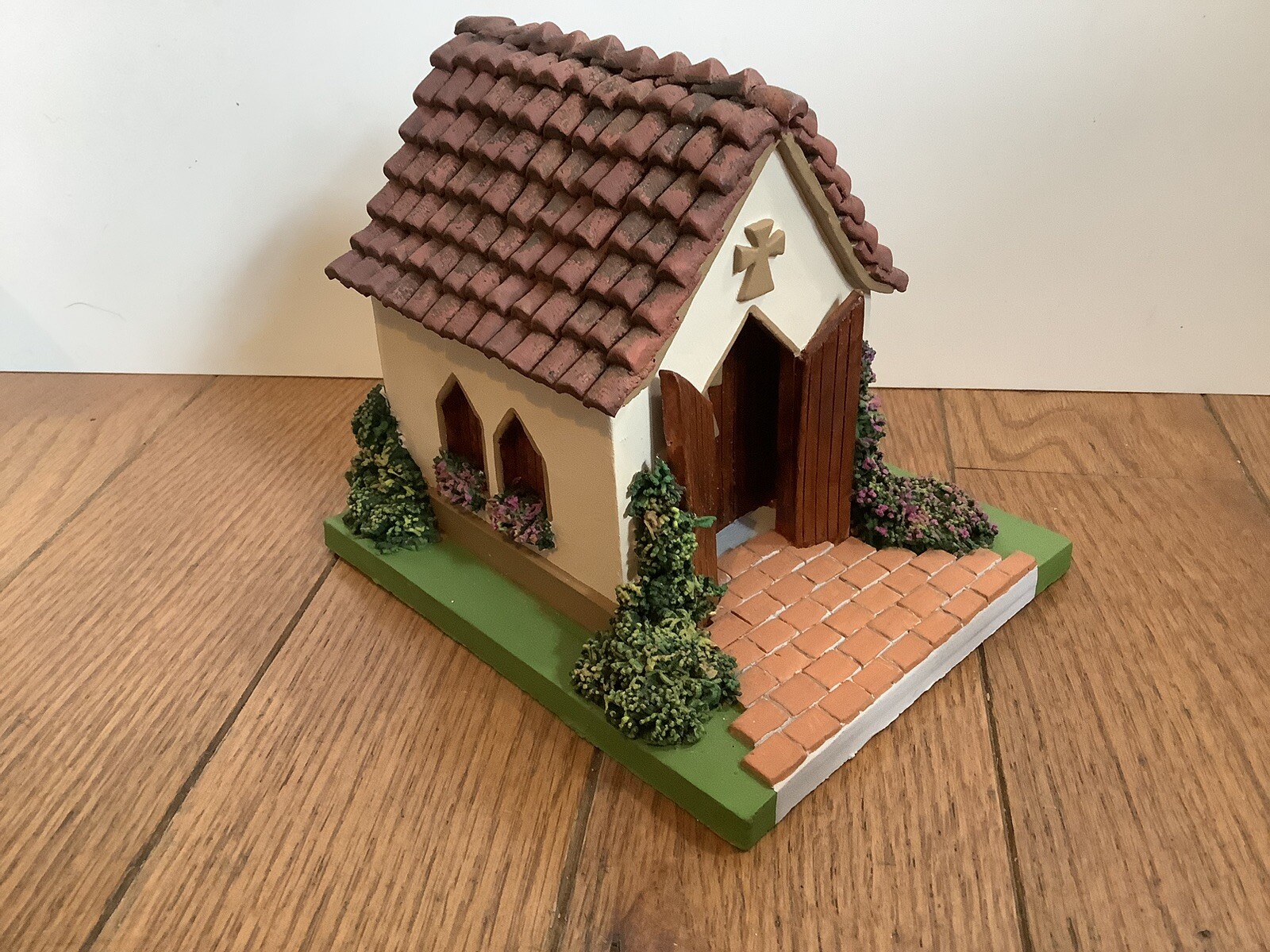 Vintage Terra Cotta Mission Church Folk Art Venezuela Signed Painted. 6x5x5”