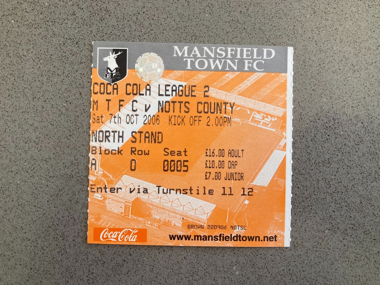 Mansfield Town v Notts County 2006-07 Match Ticket