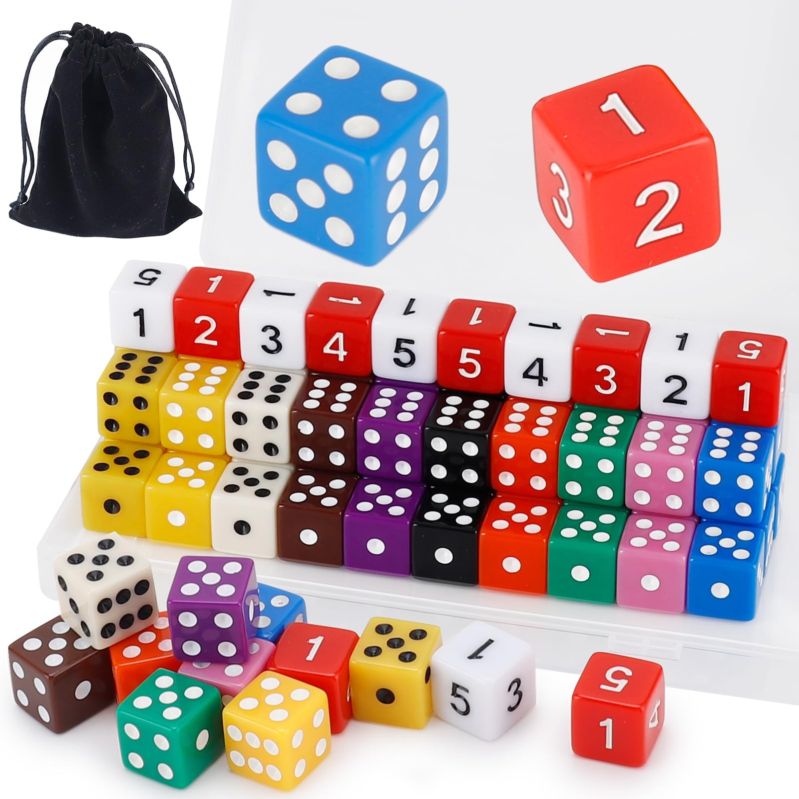 60 Pieces 16MM Colored Dice Set, 6 Sided Standard Opaque Dices 16mm