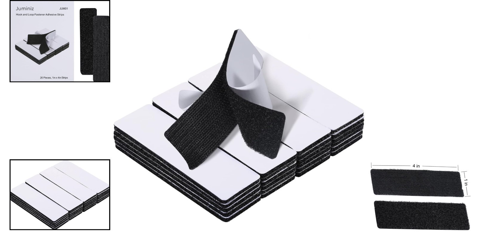 20 Sets Heavy Duty 1x4 Inch Hook and Loop Strips - Versatile Adhesive Fasteners