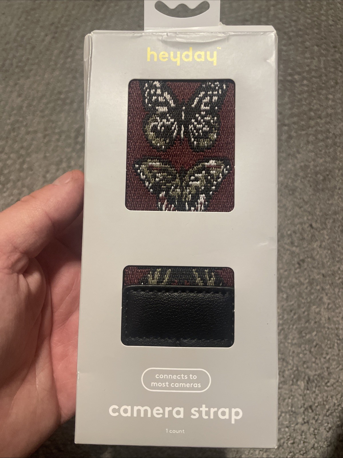 heyday Camera Strap – Dark Purple Butterfly Pattern – Adjustable – New