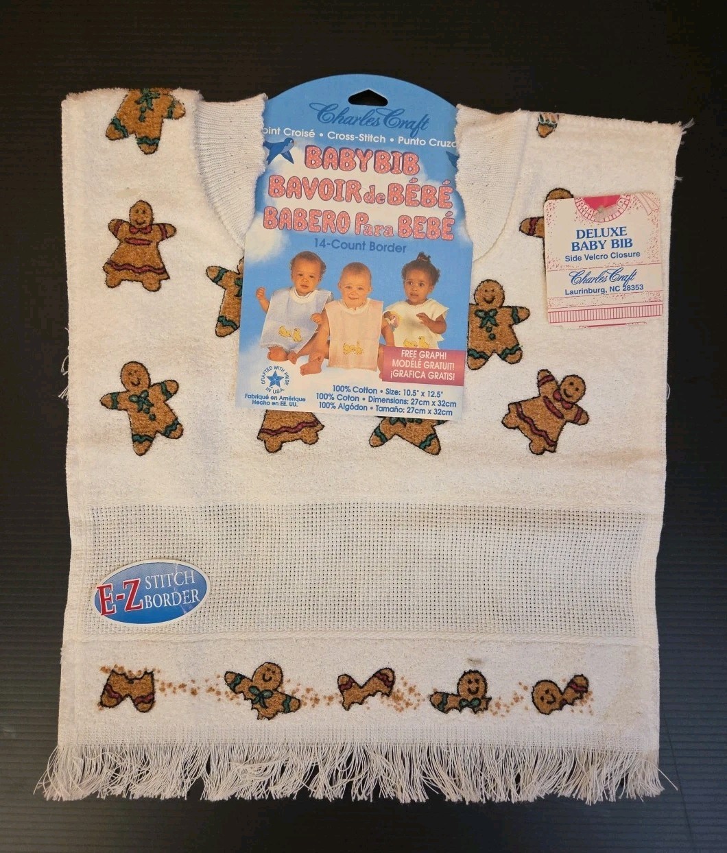 Charles Craft Baby Bib Cross Stitch Pullover 100% Cotton 14 Count~Holiday Cookie