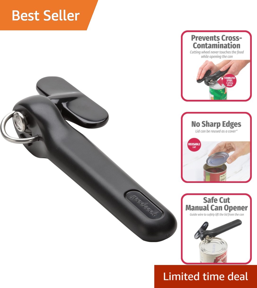 Hands-Free Safe Cut Can Opener in Elegant Black - Effortless & Secure Use