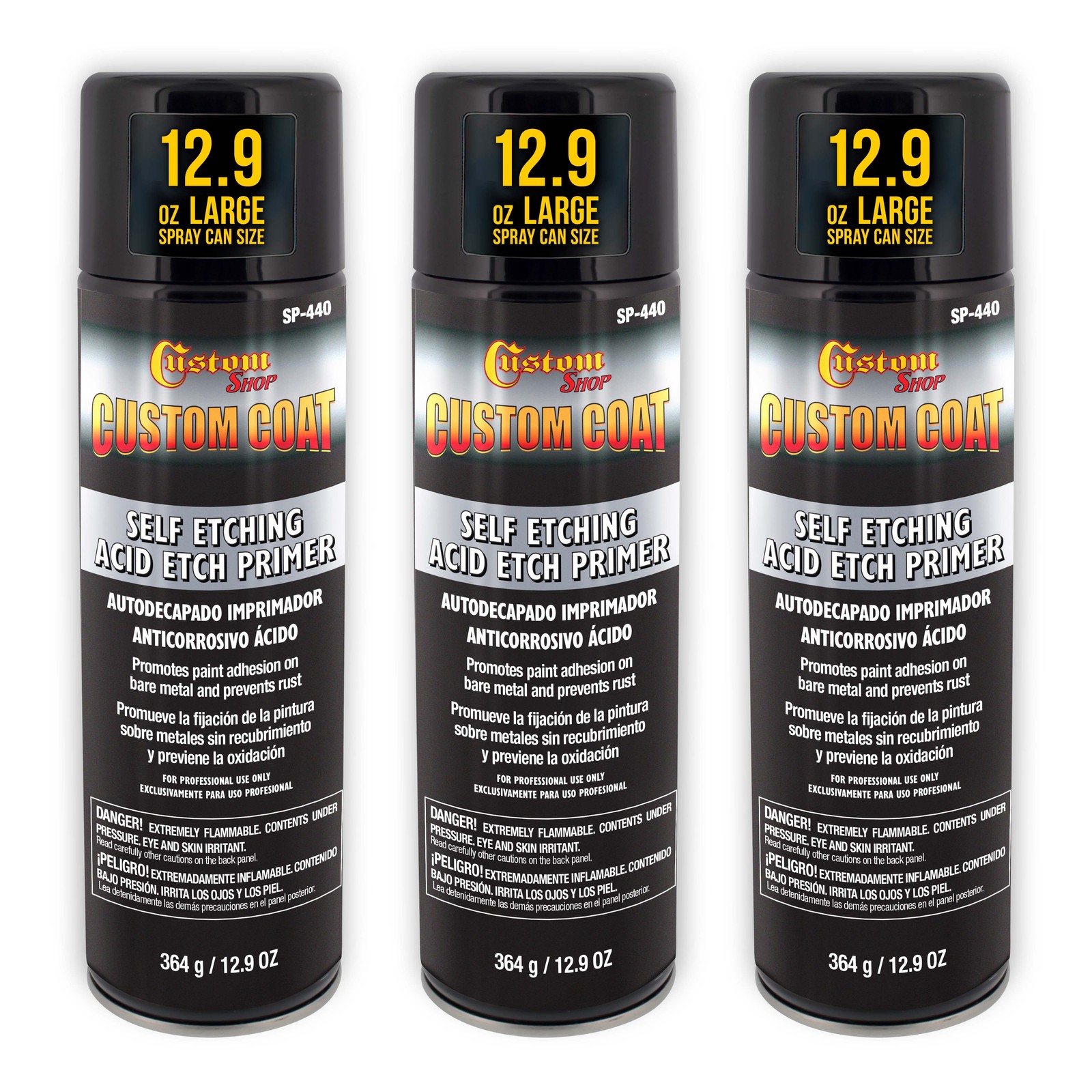 Custom Coat Automotive Super Acid Etch Primer 12.9oz Spray Can - Gray (3 Pack)
