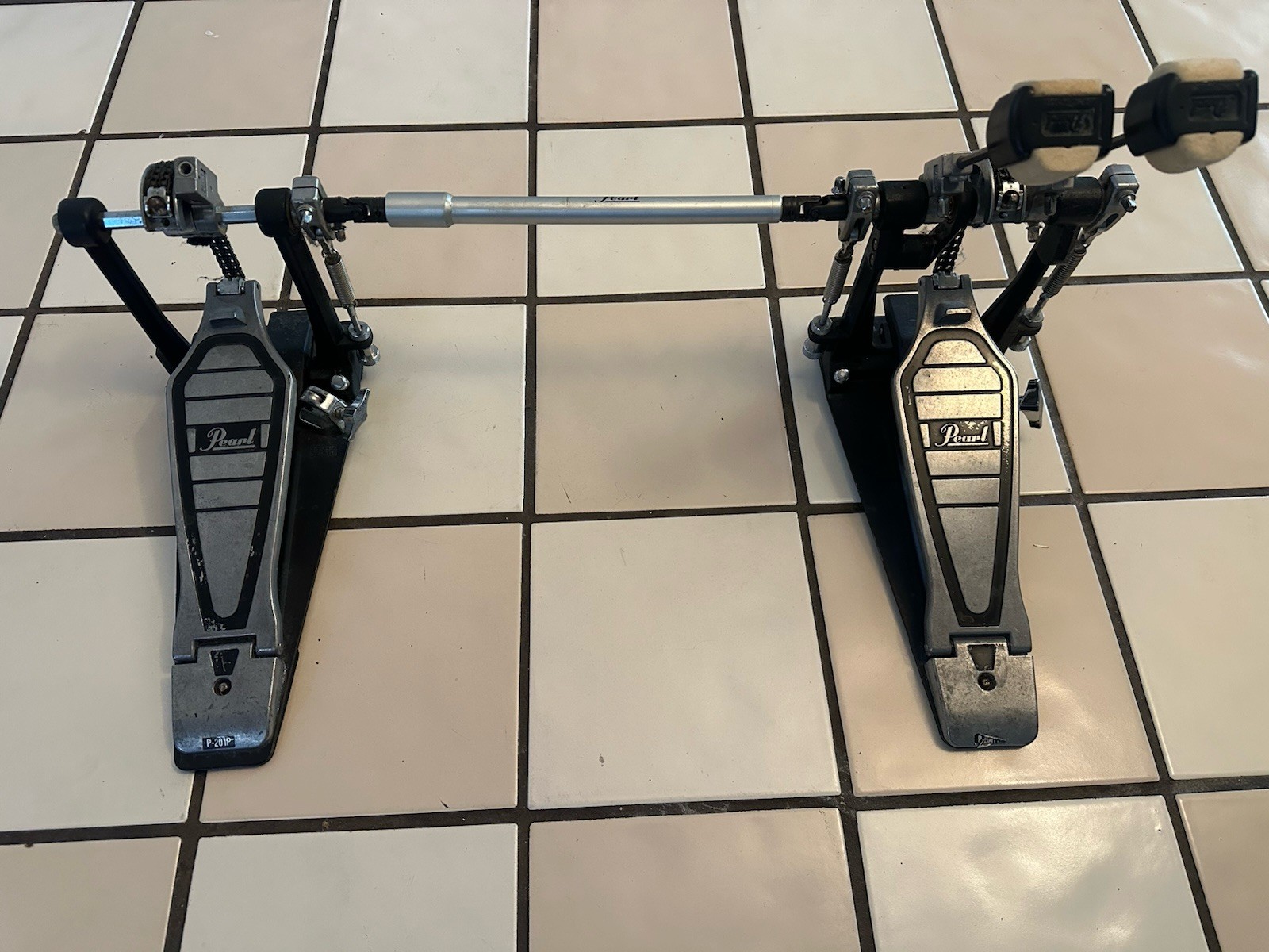Pearl Vintage Double Bass Pedal P-201P Power Shifter Dbl Chain Drive w Toe Stops