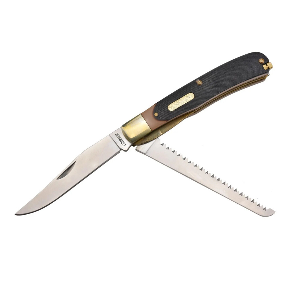 Schrade Old Timer Buzz Saw Trapper Folding Knife & Pouch - 3897OT