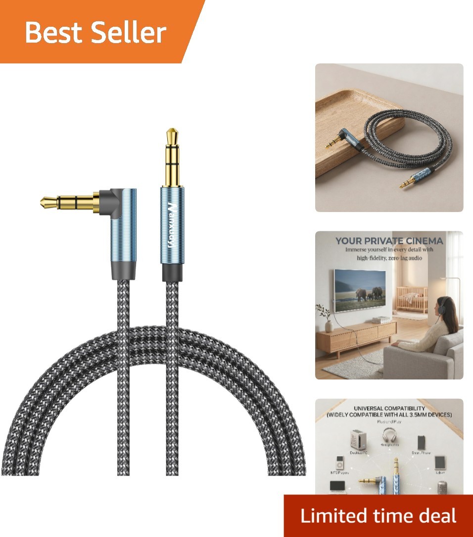 AUX Cord 6ft,3.5mm Stereo Audio Cable 90 Degree Nylon Braided 3.5mm Male to M...