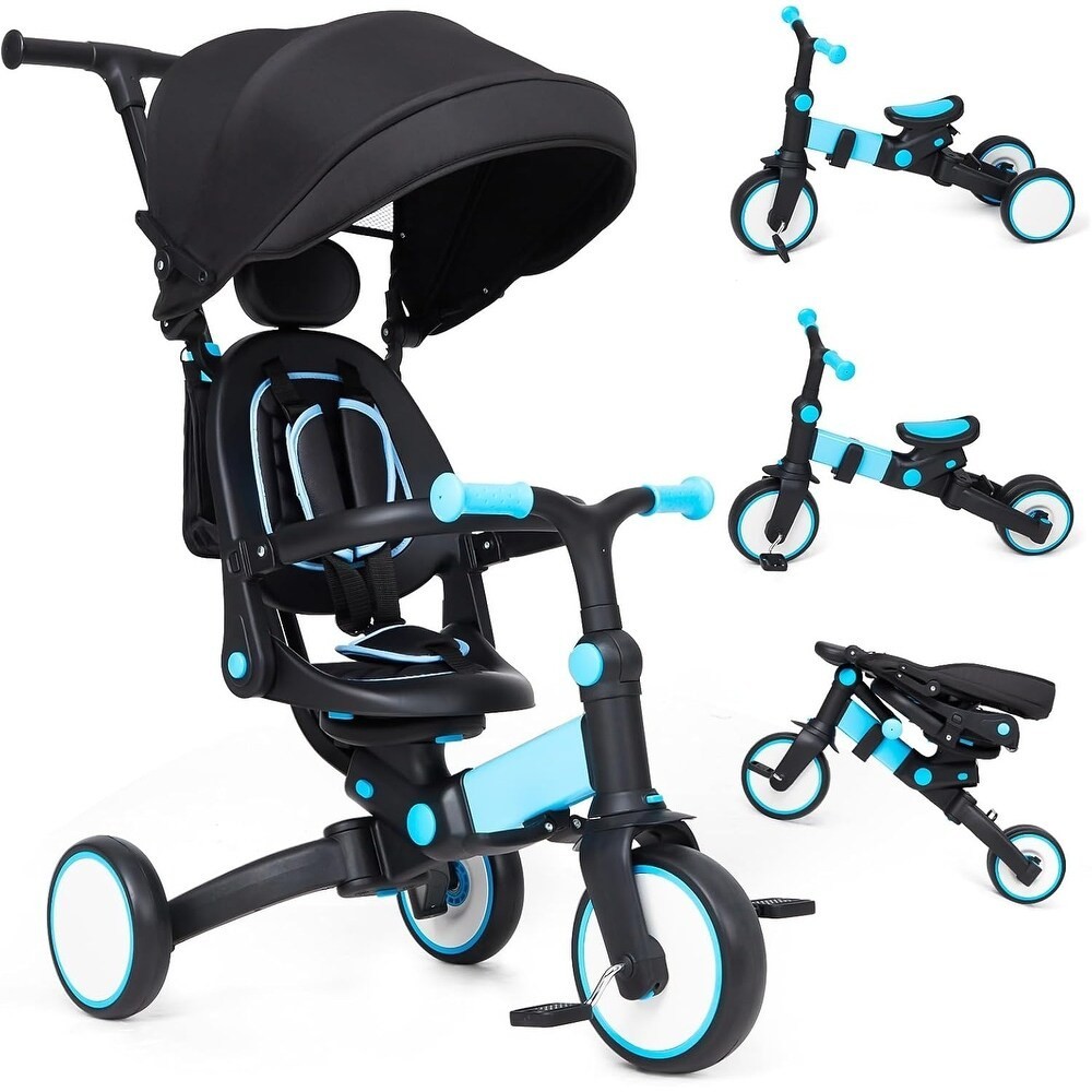 7in1 Foldable Tricycle Stroller w/ Adjustable Canopy & Push Bar Handle Grow w Me
