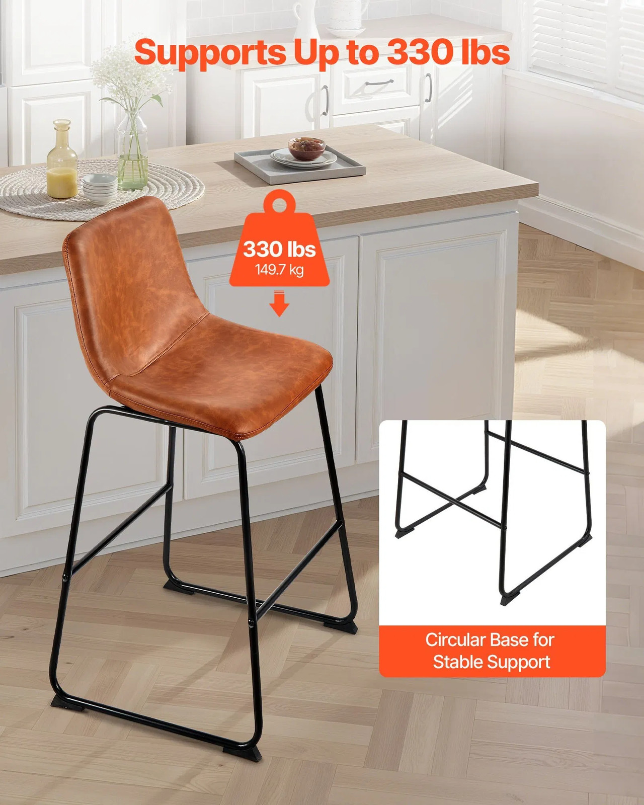Bar Stool Set of 4, 26 inch Counter Height Stools, Modern PU Leather Counter Bar