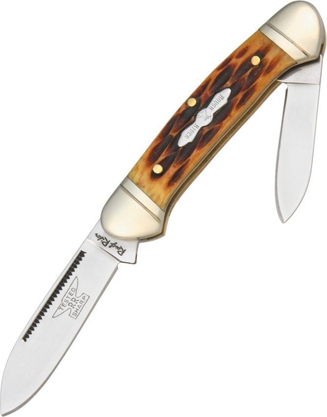 Rough Ryder Mini Canoe Pocket Knife Stainless Steel Blades Jigged Bone Handle