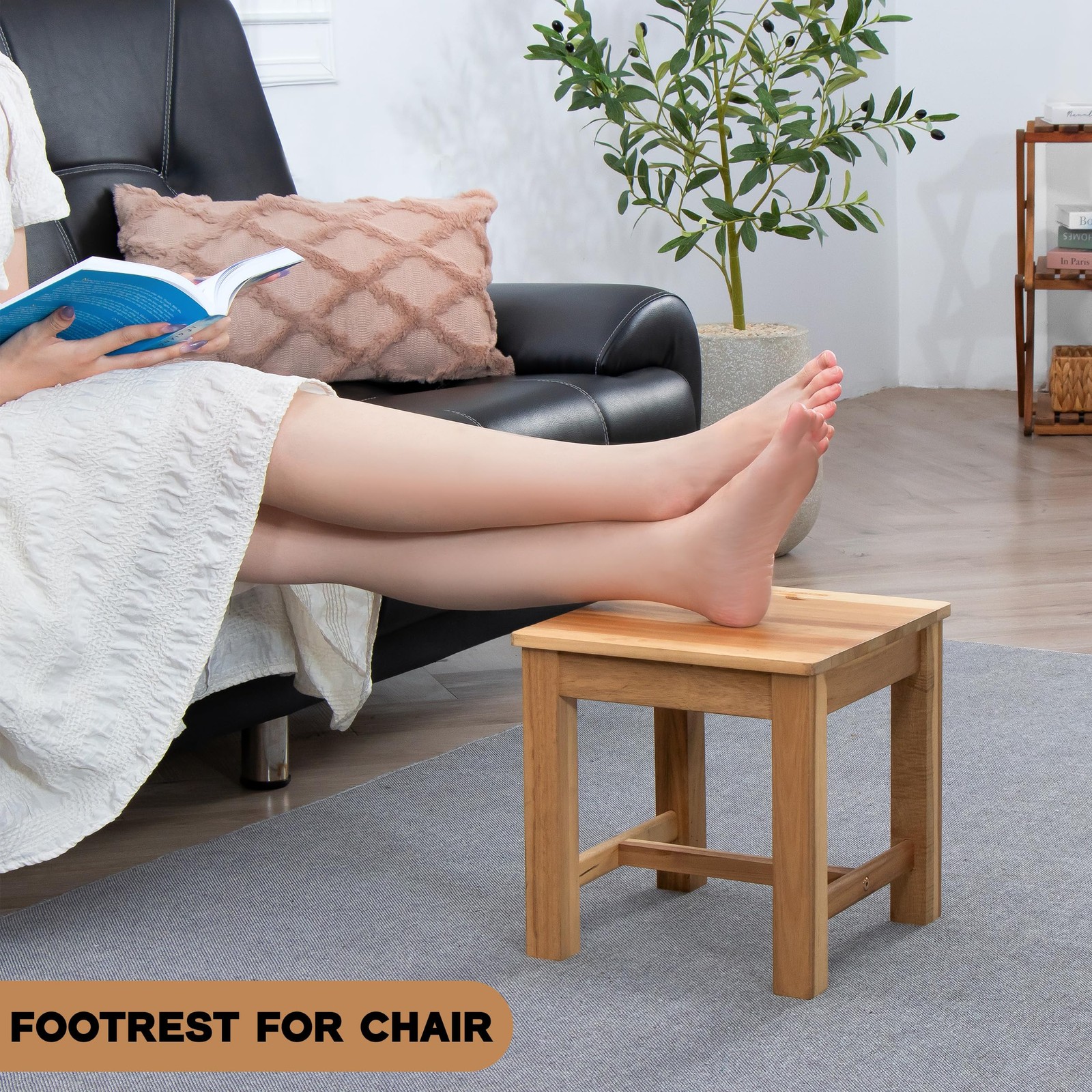 12 Inch Wooden Step Stool Small Nature Beach Chair Under Desk Indoor Acacia W...