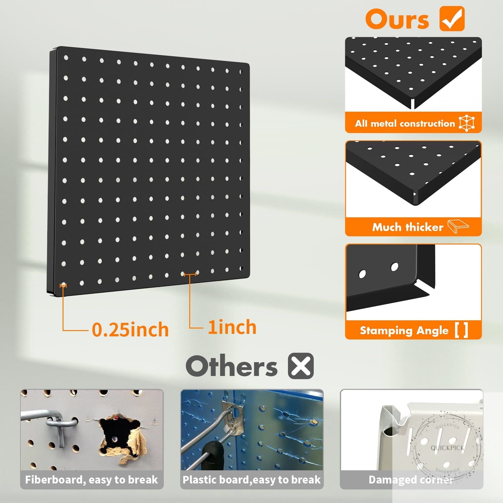 Peg Board, 4 Pack Metal Pegboard Kit,Black Pegboard Wall Organizer with 32 Pcs